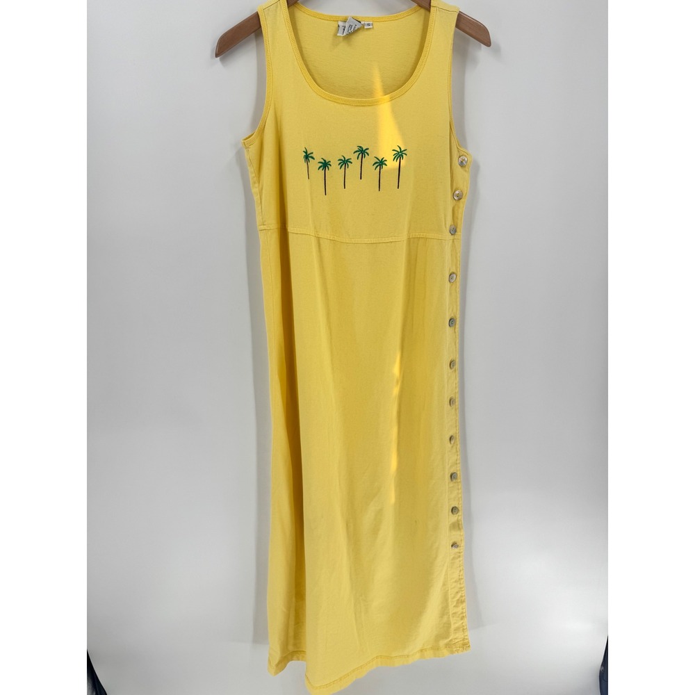 Johnny Was T-Shirt Dress Women S Yellow Palm Tree Embroidered‎ Side Button Maxi